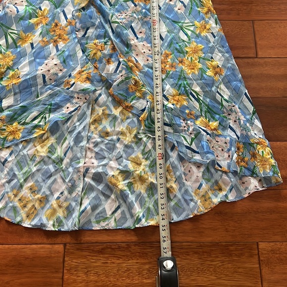 NWT KENSIE Womens Blue Ruffled Printed Spaghetti Strap V Neck Tea-Length 14 - Picture 10 of 10